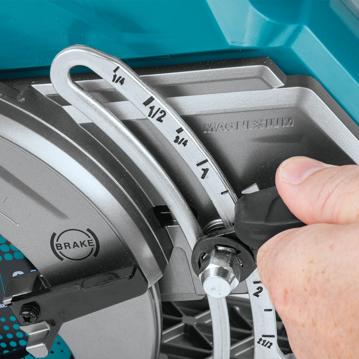 control dial and trigger mechanism on makita 7-1/4 inch saw for user adjustment
