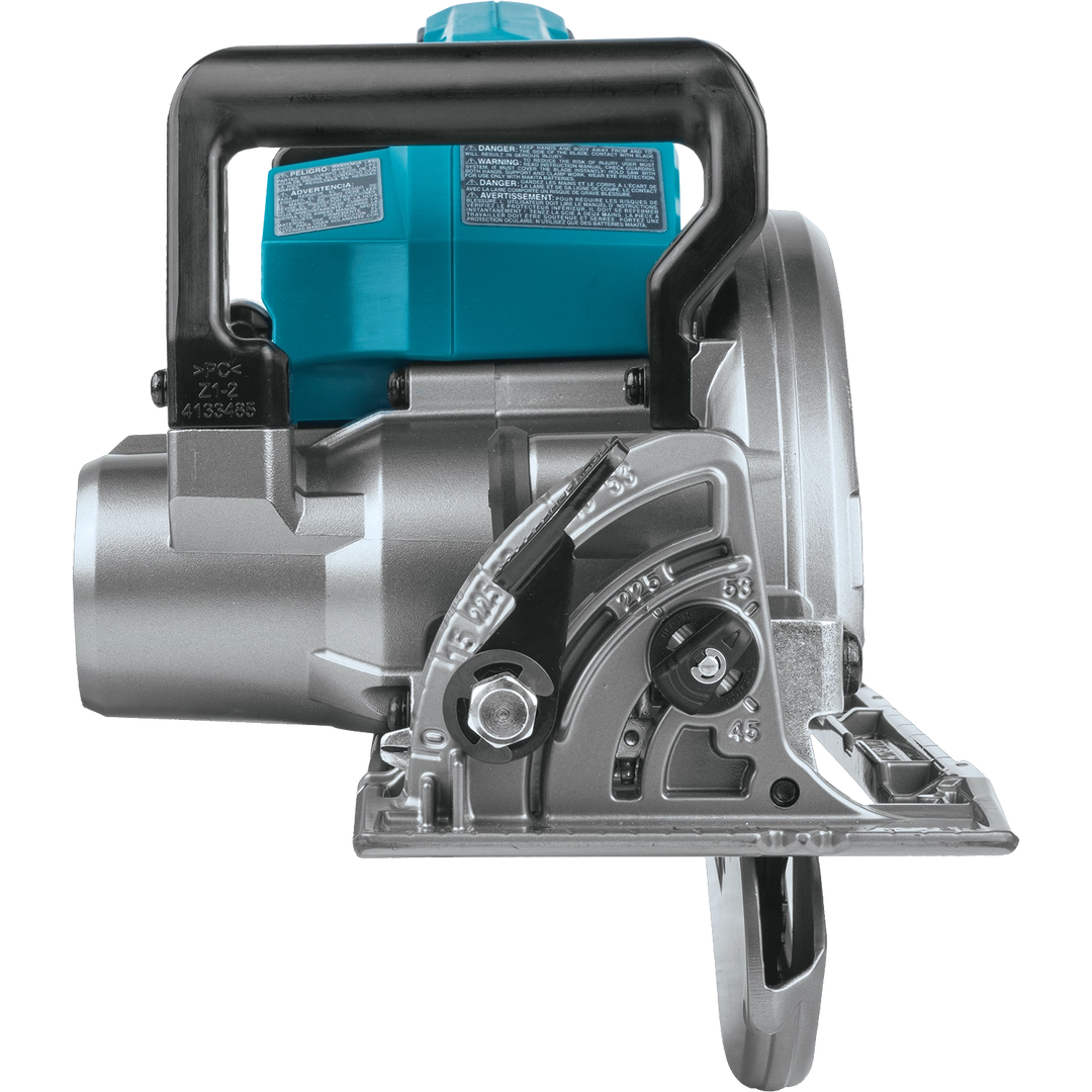 front view of makita gsr01m1 circular saw showing blade and alignment marks
