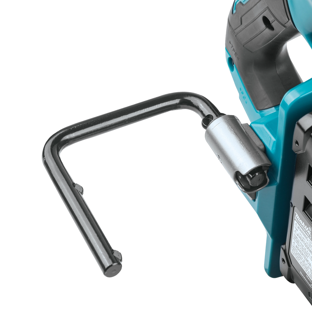 folding rafter hook on makita 40v circular saw for tool hanging convenience

