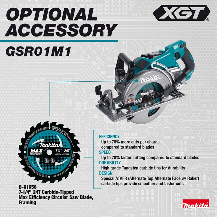 optional dust extraction accessory attached to makita 40v right-hand circular saw
