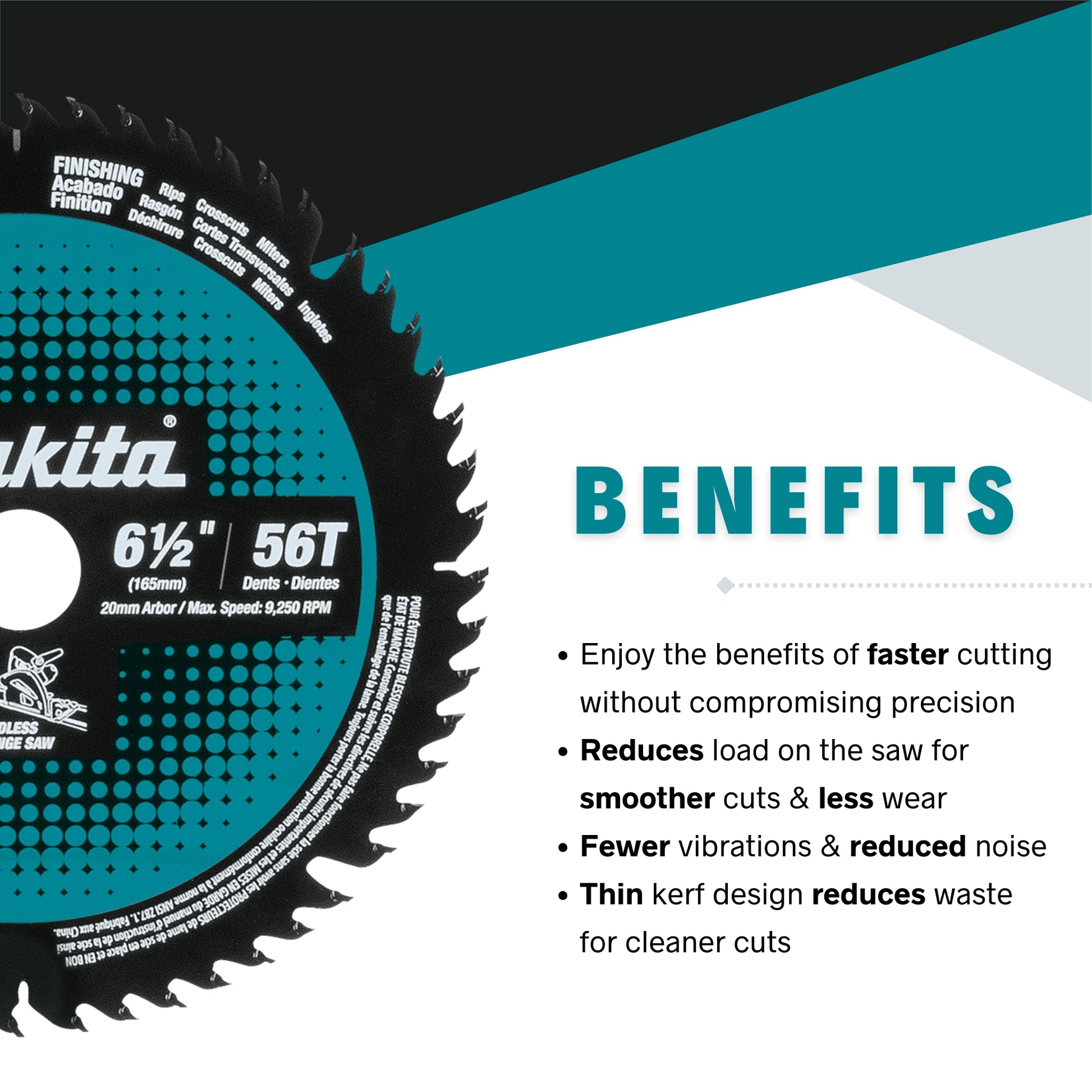 benefits of makita 56 tooth plunge saw blade including fine finish cuts and reduced tool strain
