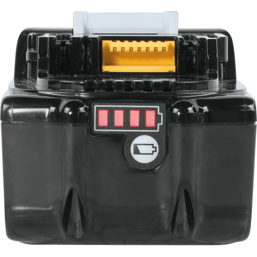 Front view of Makita 18V LXT 5.0Ah Battery with visible terminals and logo
