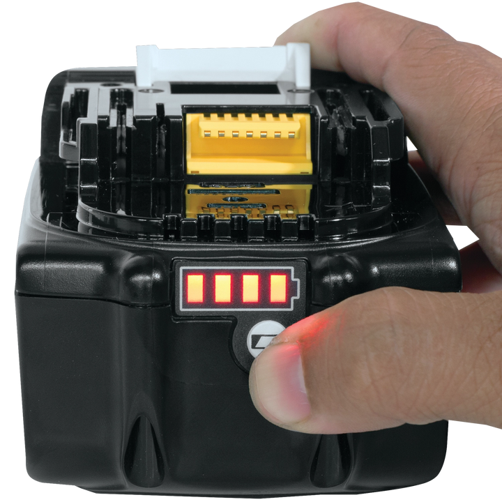 Front LED charge lights illuminated on Makita 5.0Ah battery
