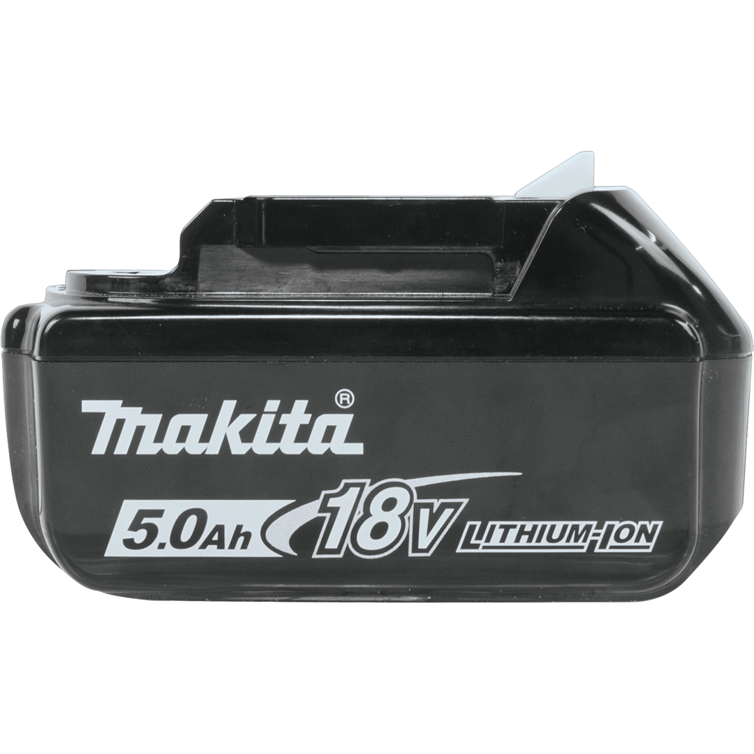 Left side view of Makita 5.0Ah battery highlighting charge level indicator
