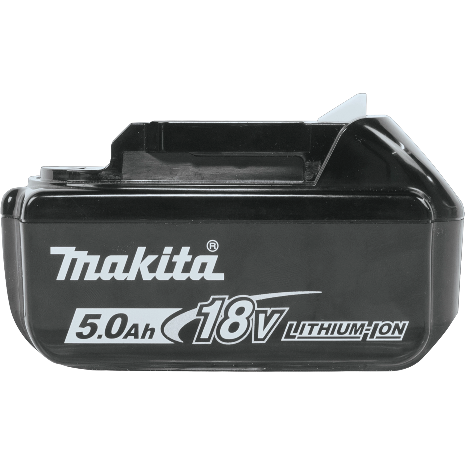 Left side view of Makita 5.0Ah battery highlighting charge level indicator
