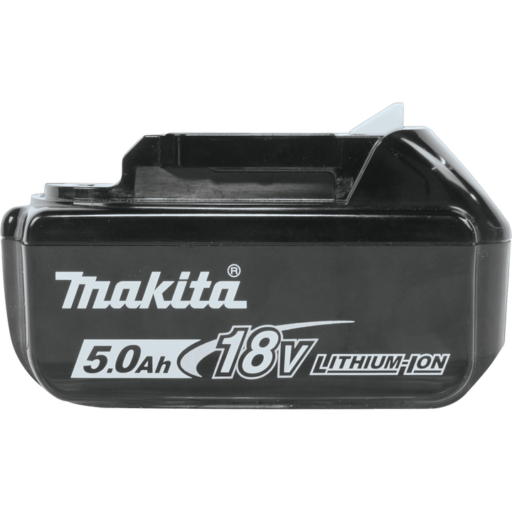 Left side view of Makita 5.0Ah battery highlighting charge level indicator
