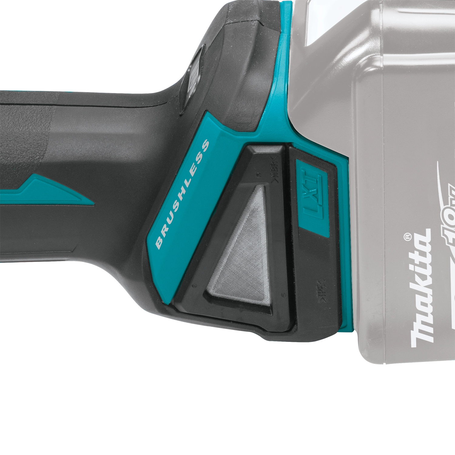 Makita 18V battery installed on cordless grinder
