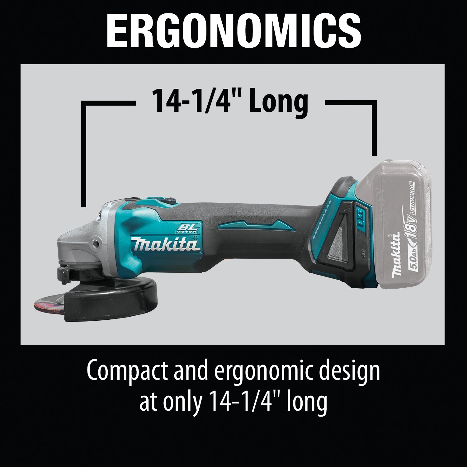 Ergonomic grip of Makita grinder reducing user fatigue
