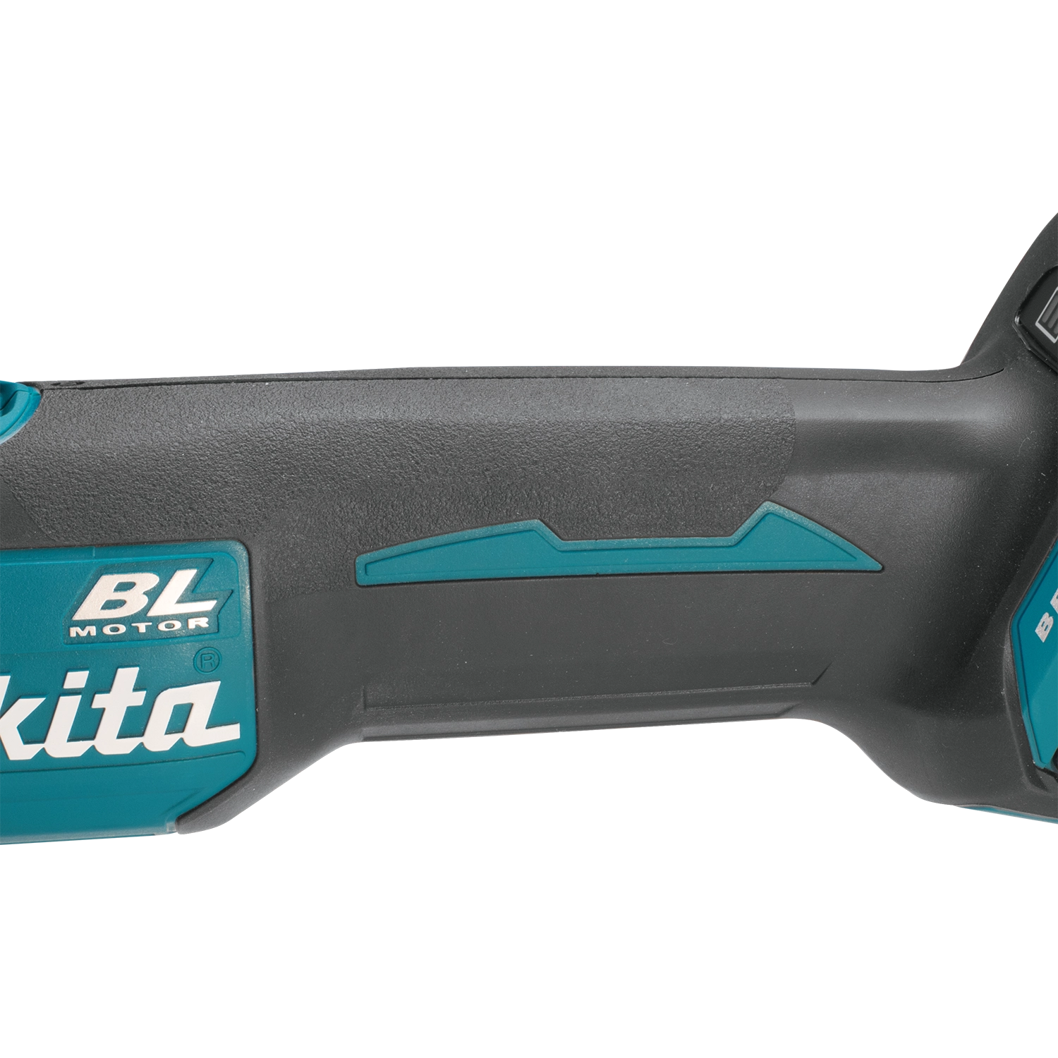 Rubberized auxiliary handle installed on Makita grinder for better control
