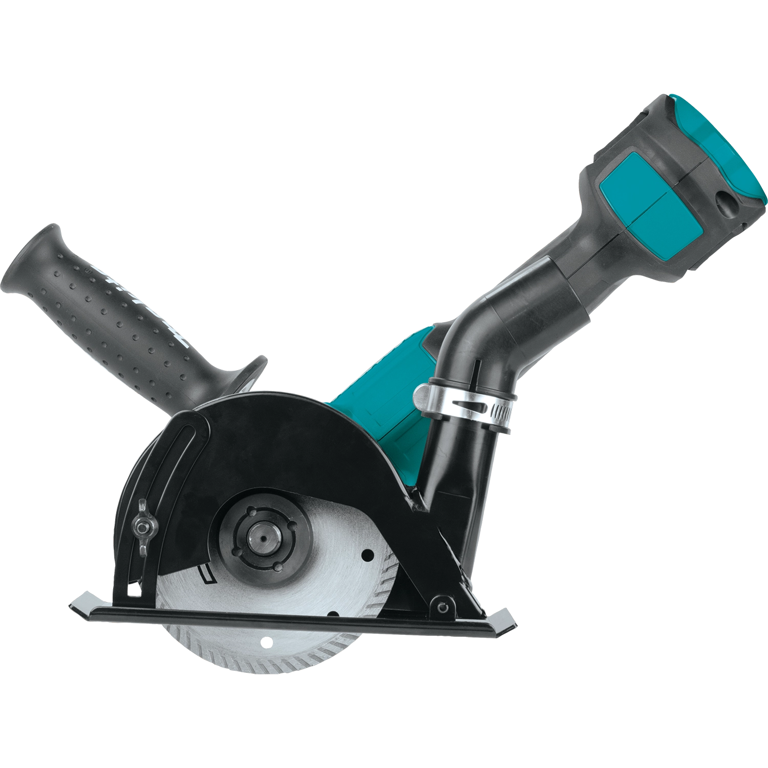 Makita cordless grinder side profile showing motor housing and battery placement
