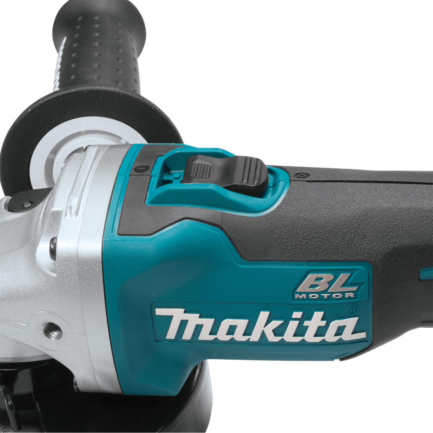 Makita grinder switch close-up for easy access and control
