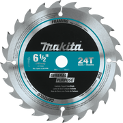 front view of makita 6.5 inch 24t saw blade showing brand logo and tooth layout
