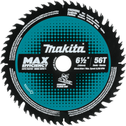 front view of makita 6.5 inch 56t max efficiency plunge saw blade with branding and tooth layout
