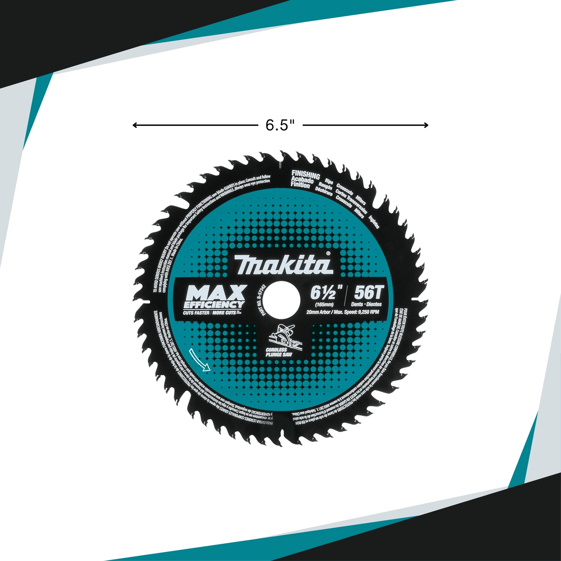 makita 6.5 inch plunge saw blade placed beside hand or ruler to show scale and size
