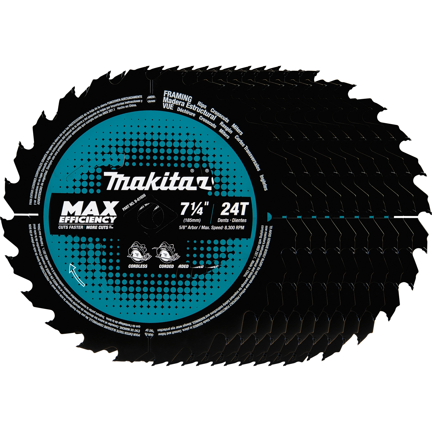 stack of ten makita circular saw blades
