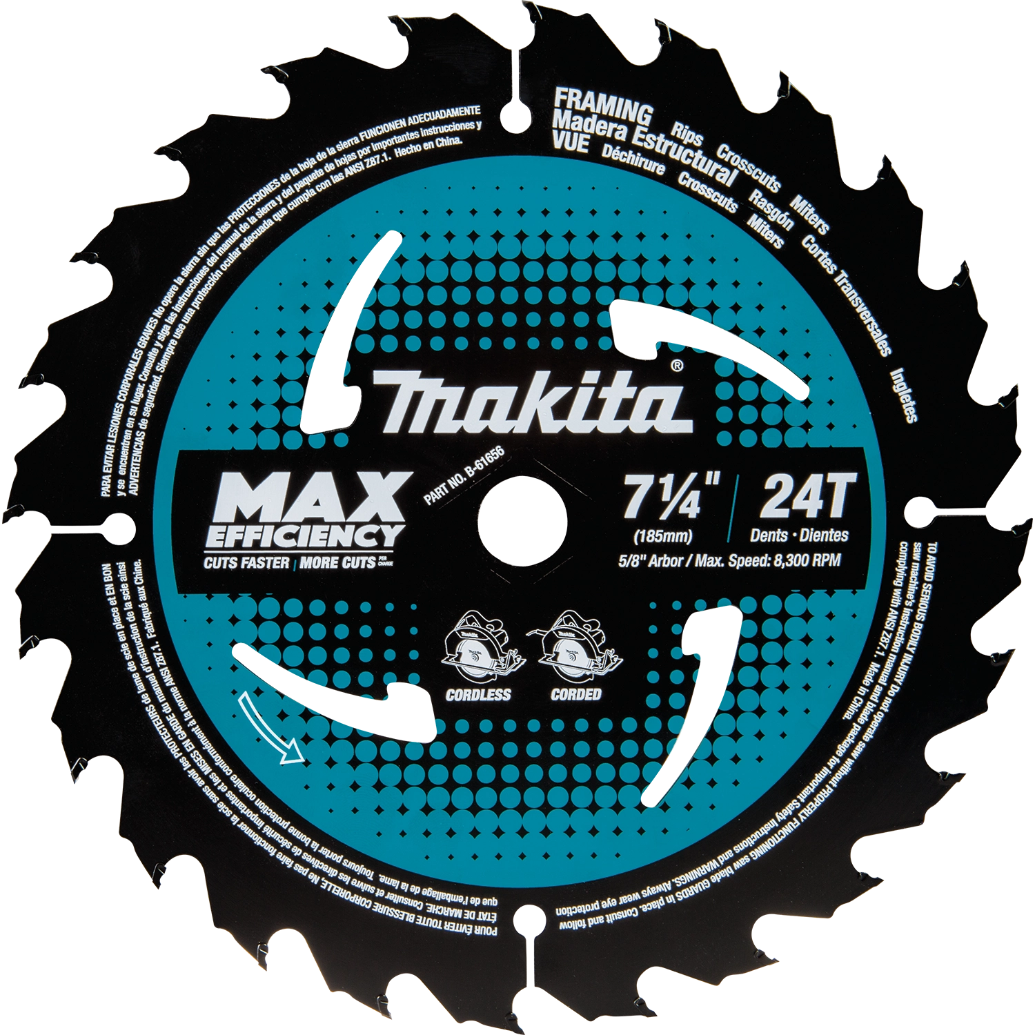front-facing image of makita 24t circular saw blade
