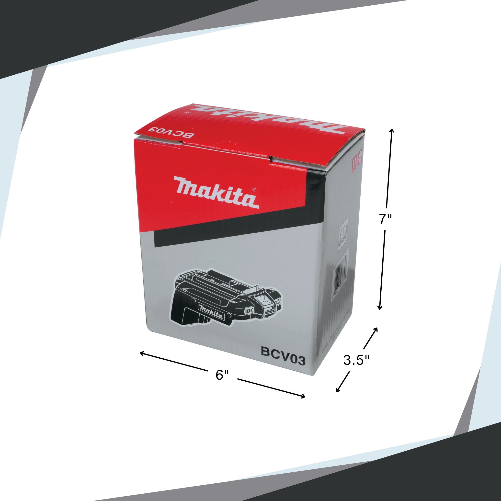 makita 36v adaptor placed beside ruler for visual size and scale reference
