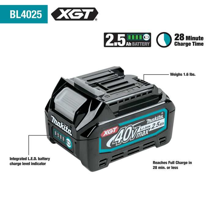 makita bl4025 40v max xgt battery features including compact design and extended runtime
