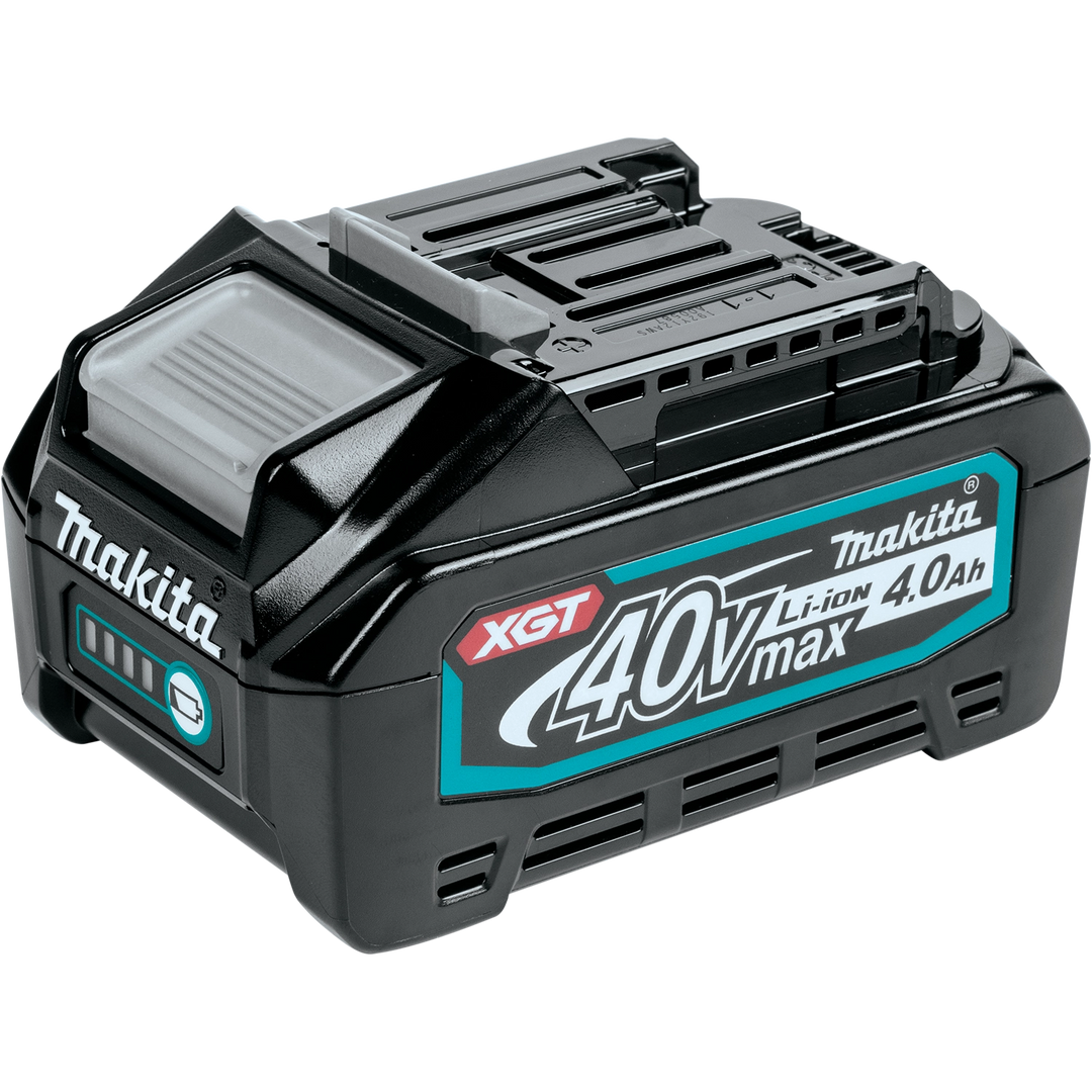 makita bl4025 40v max xgt battery close-up showing contacts and power indicator

