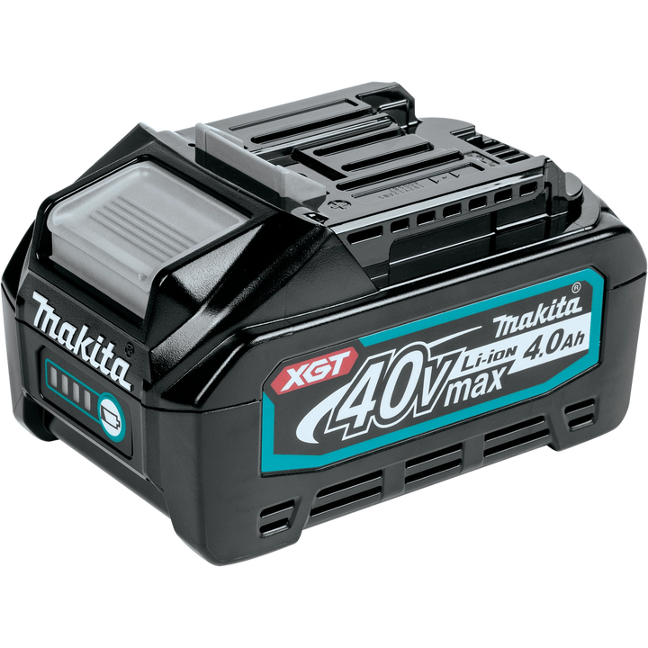 makita bl4025 40v max xgt battery close-up showing contacts and power indicator
