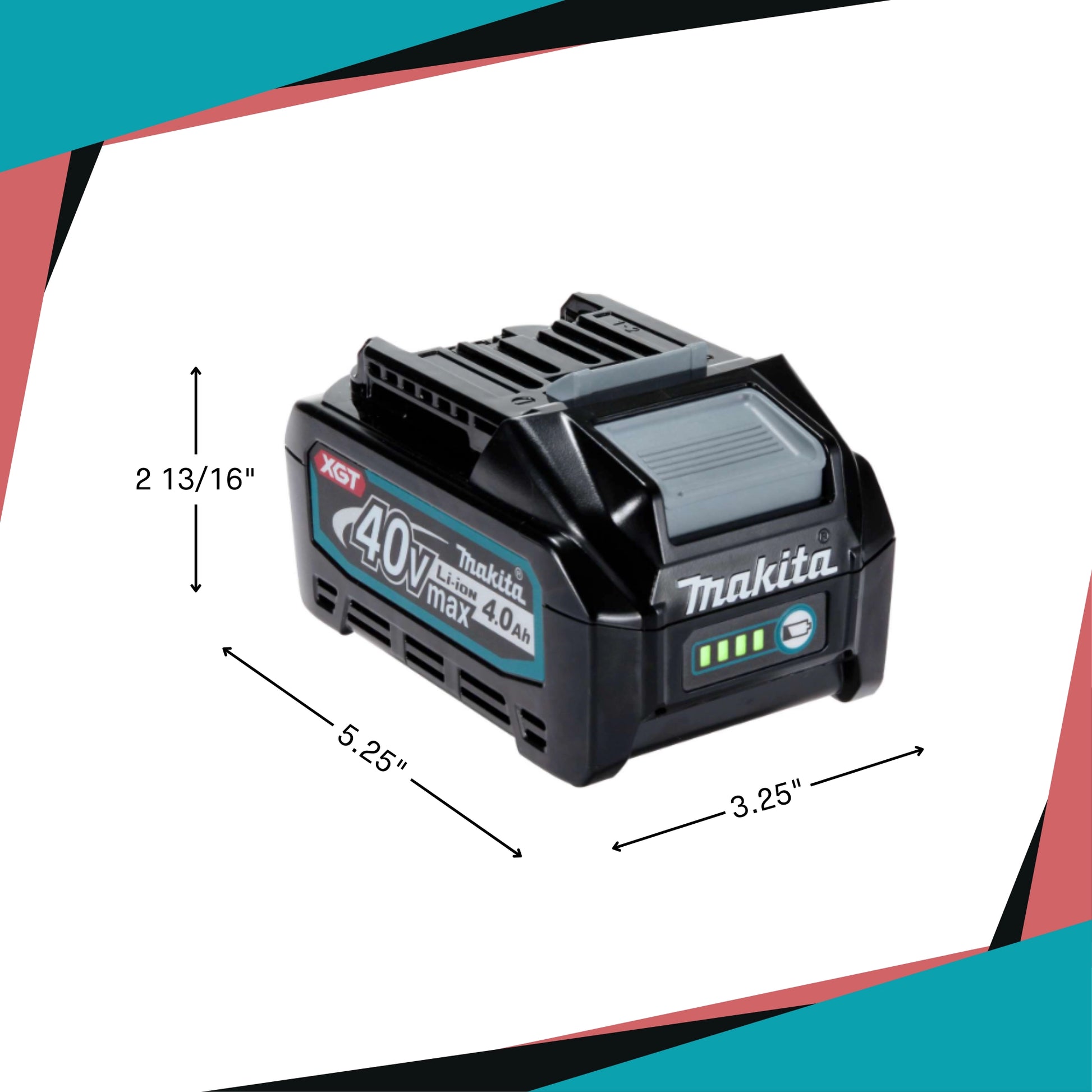 Makita 40V battery next to measuring scale for size reference
