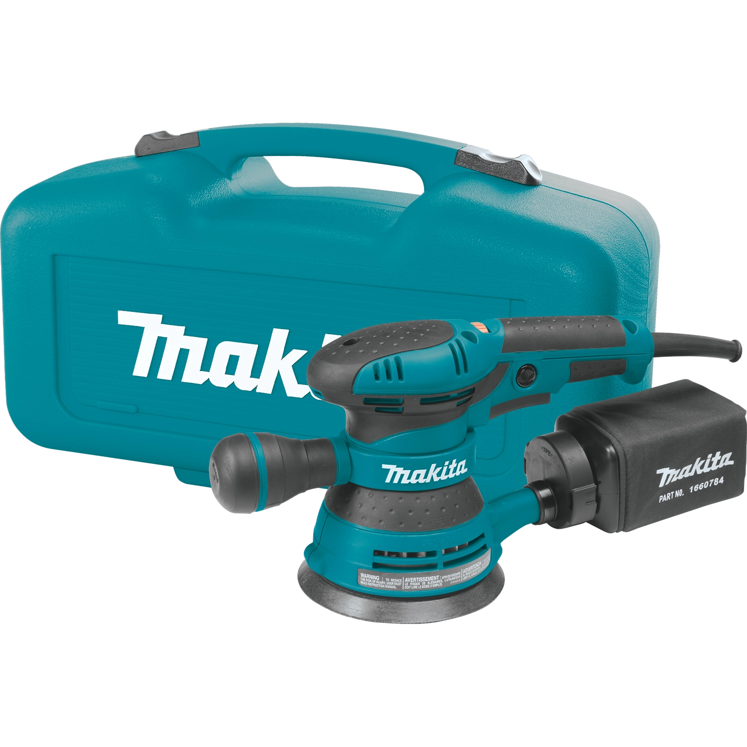 everything included with makita bo5041 sander kit including case dust bag and sanding disc

