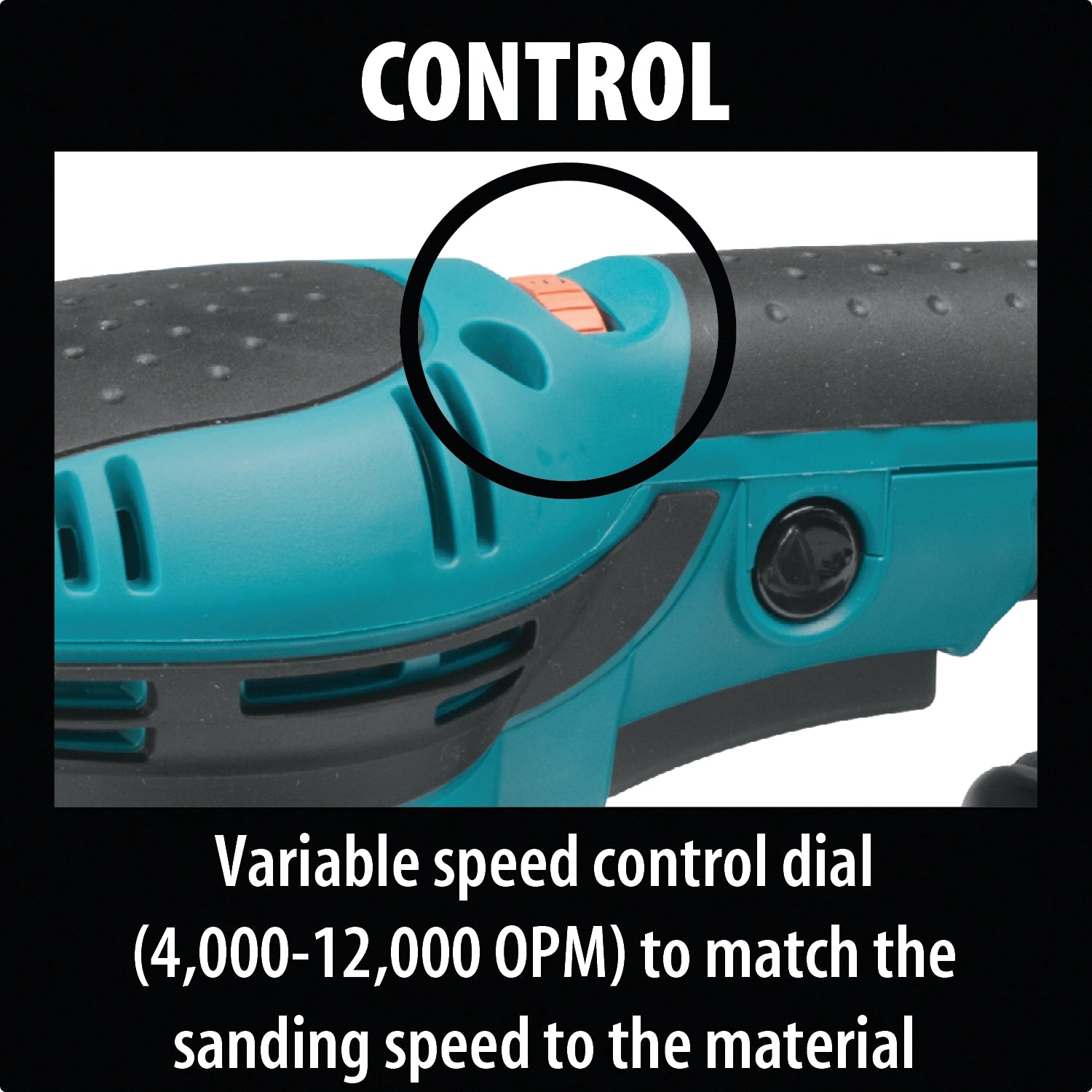 makita random orbit sander with front and side handle for enhanced sanding control
