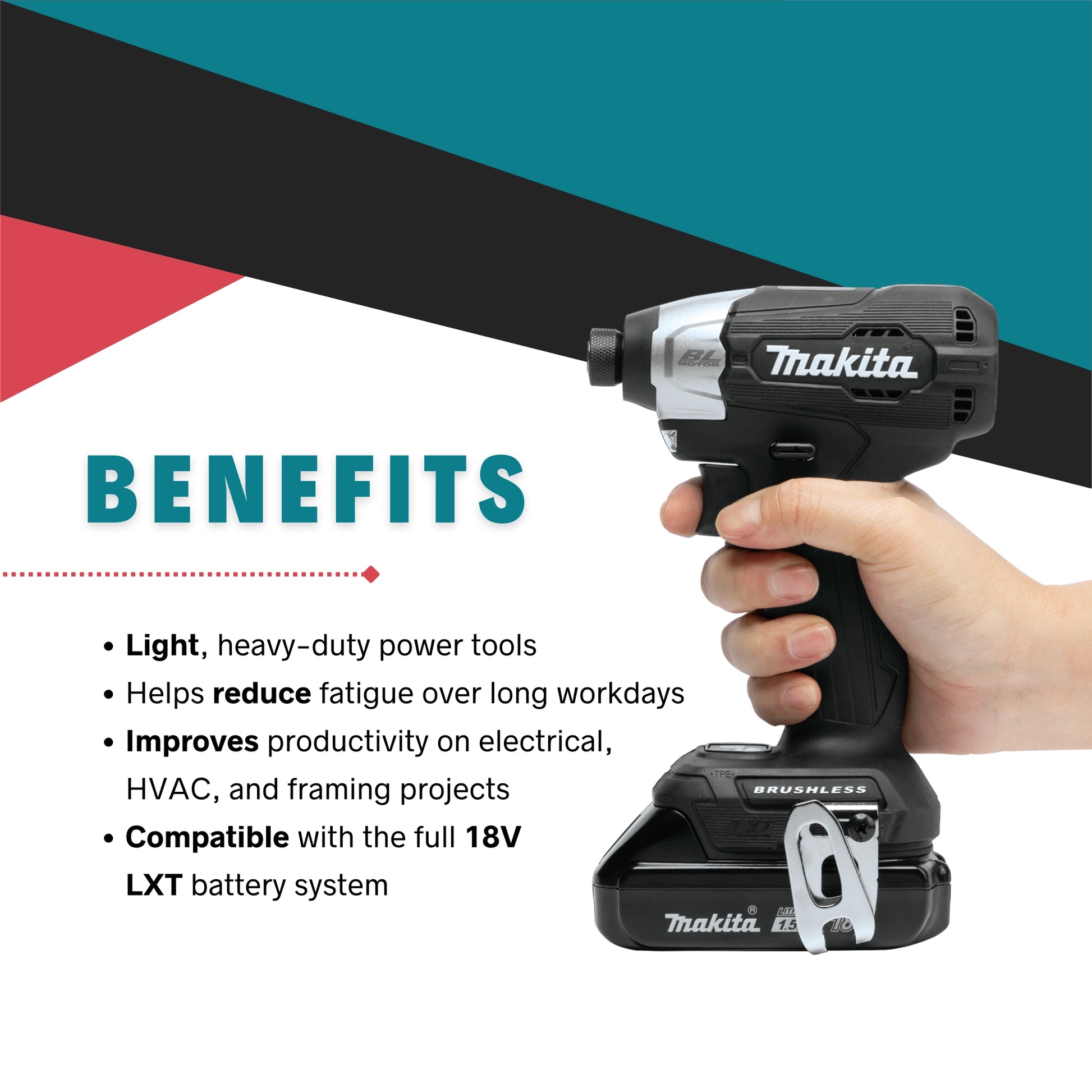Makita CX203SYB kit benefits including lightweight, ergonomic design, and battery efficiency
