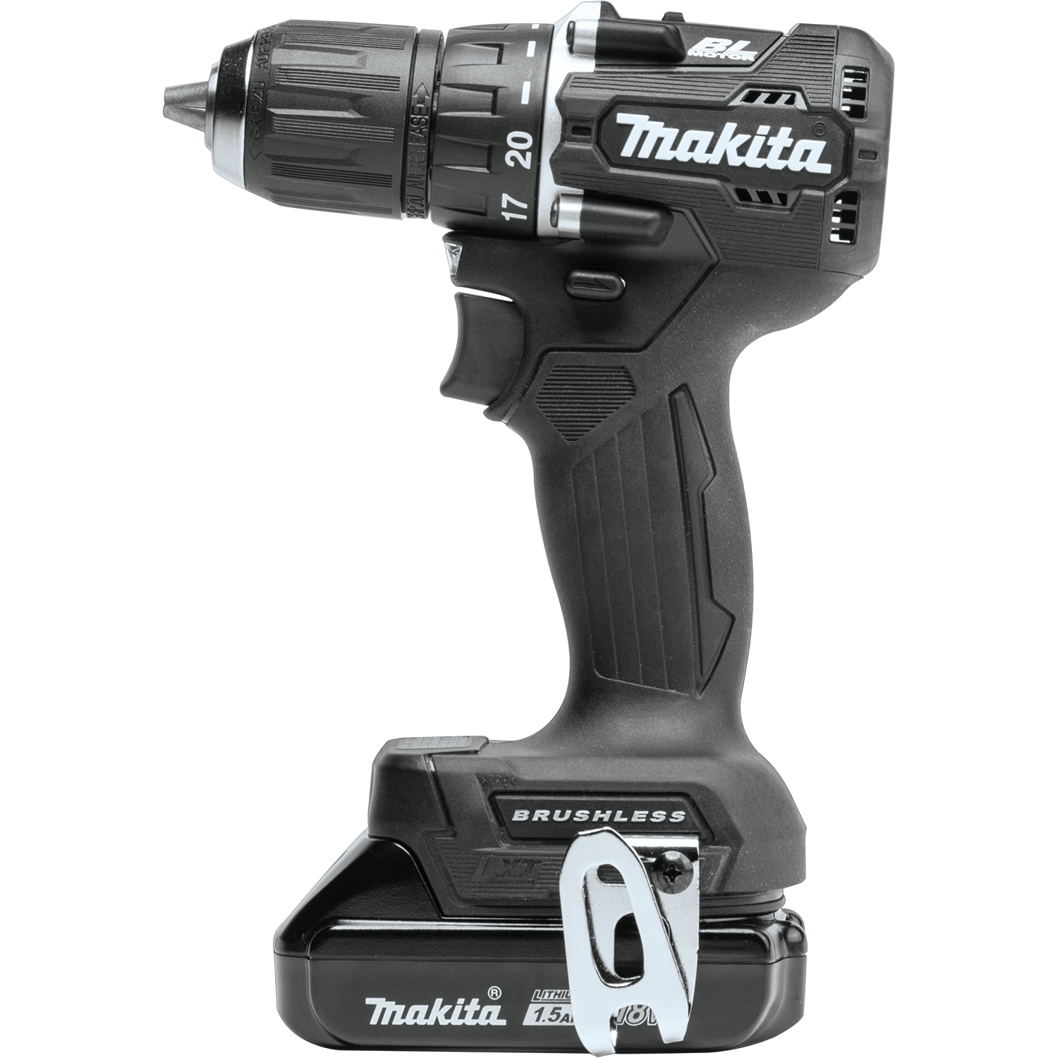 Side profile of Makita sub-compact drill showing compact body and grip

