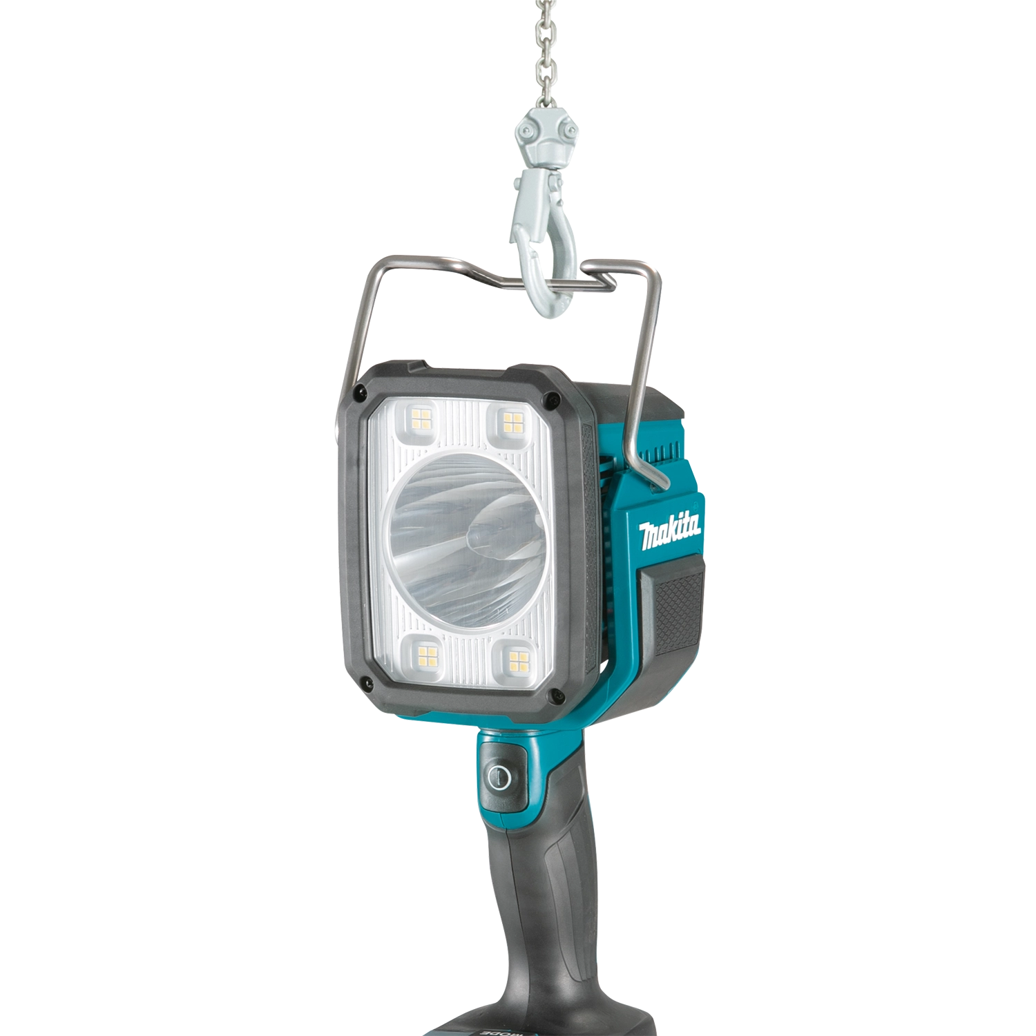 Makita DML812 spotlight hanging by integrated hook
