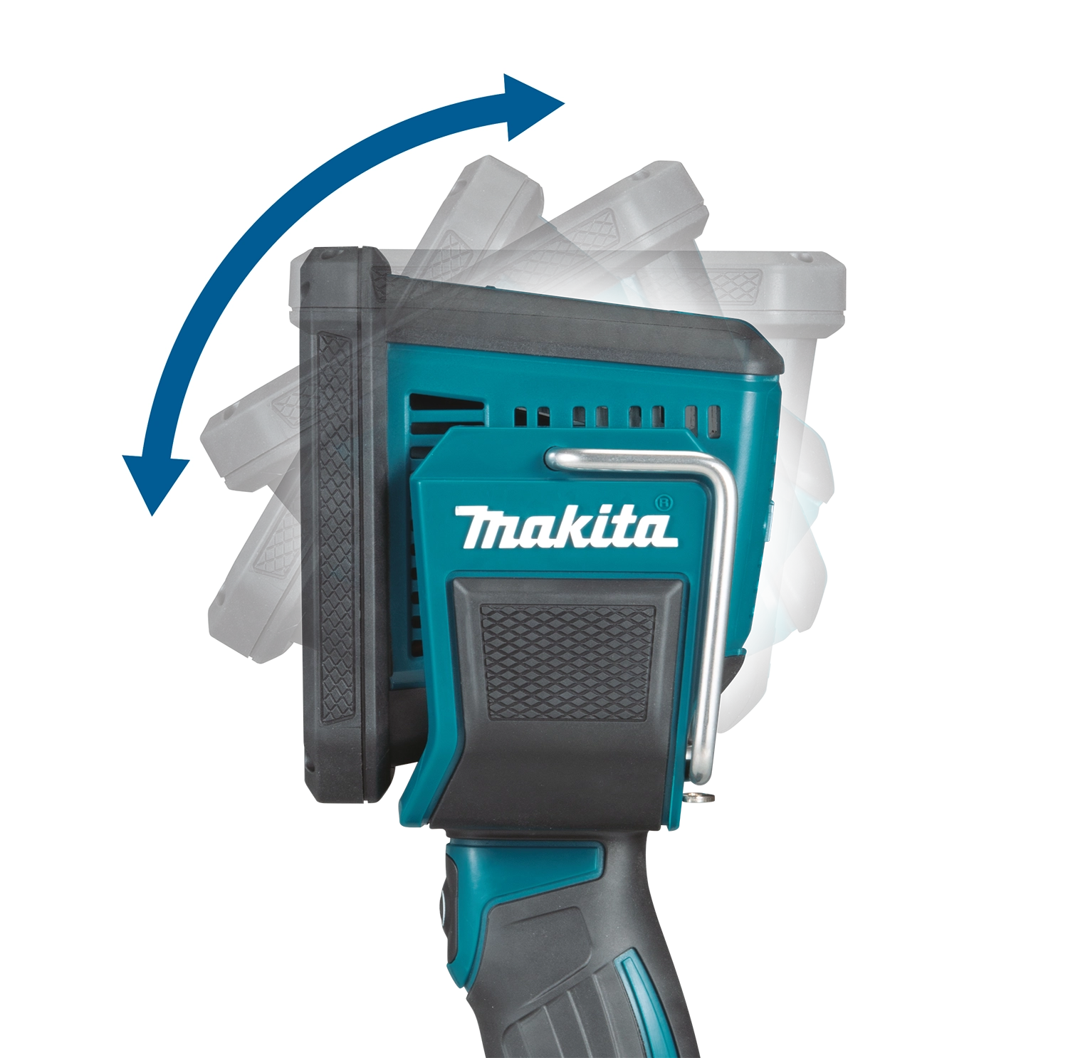 Swivel head of Makita DML812 adjusted for directional lighting
