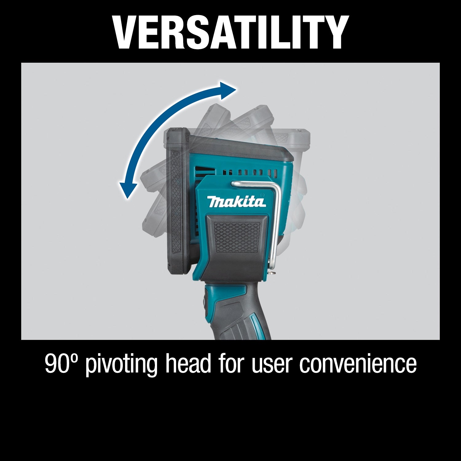 Makita DML812 spotlight shown in multiple use positions
