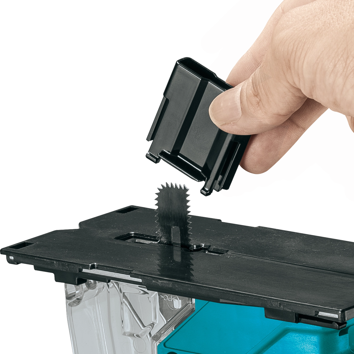 Blade cover protecting Makita drywall saw blade
