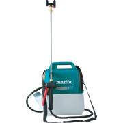 Front view of Makita 1.3 gallon garden sprayer with tank and wand visible
