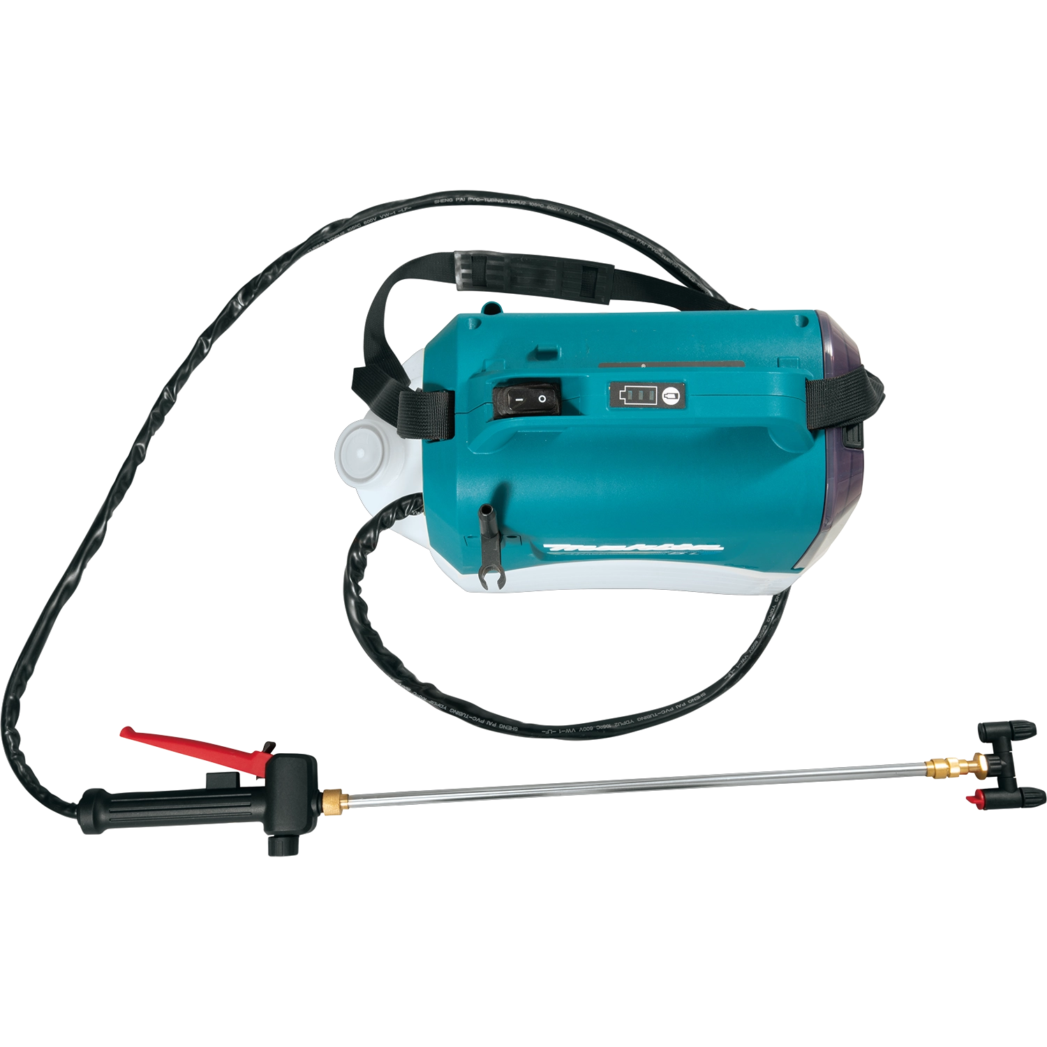 Top view of Makita sprayer showing tank opening, handle, and controls

