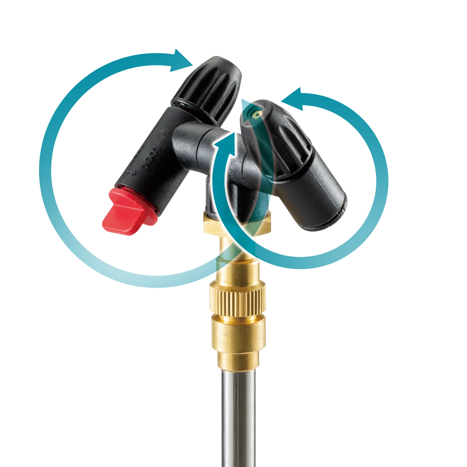 Sprayer unit turned to side, showing trigger and side tank design
