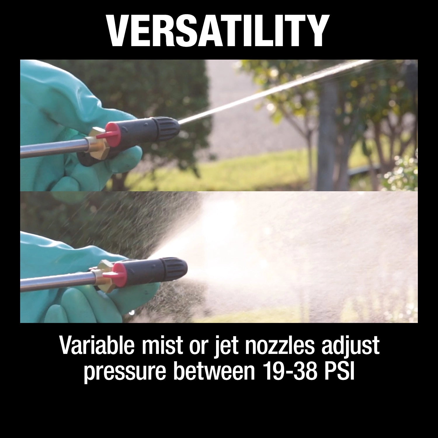 Demonstration of multiple spray settings for different applications
