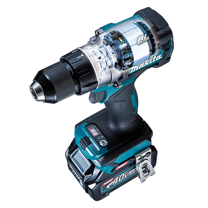 inside view of makita gph01 drill showing internal motor and transmission layout
