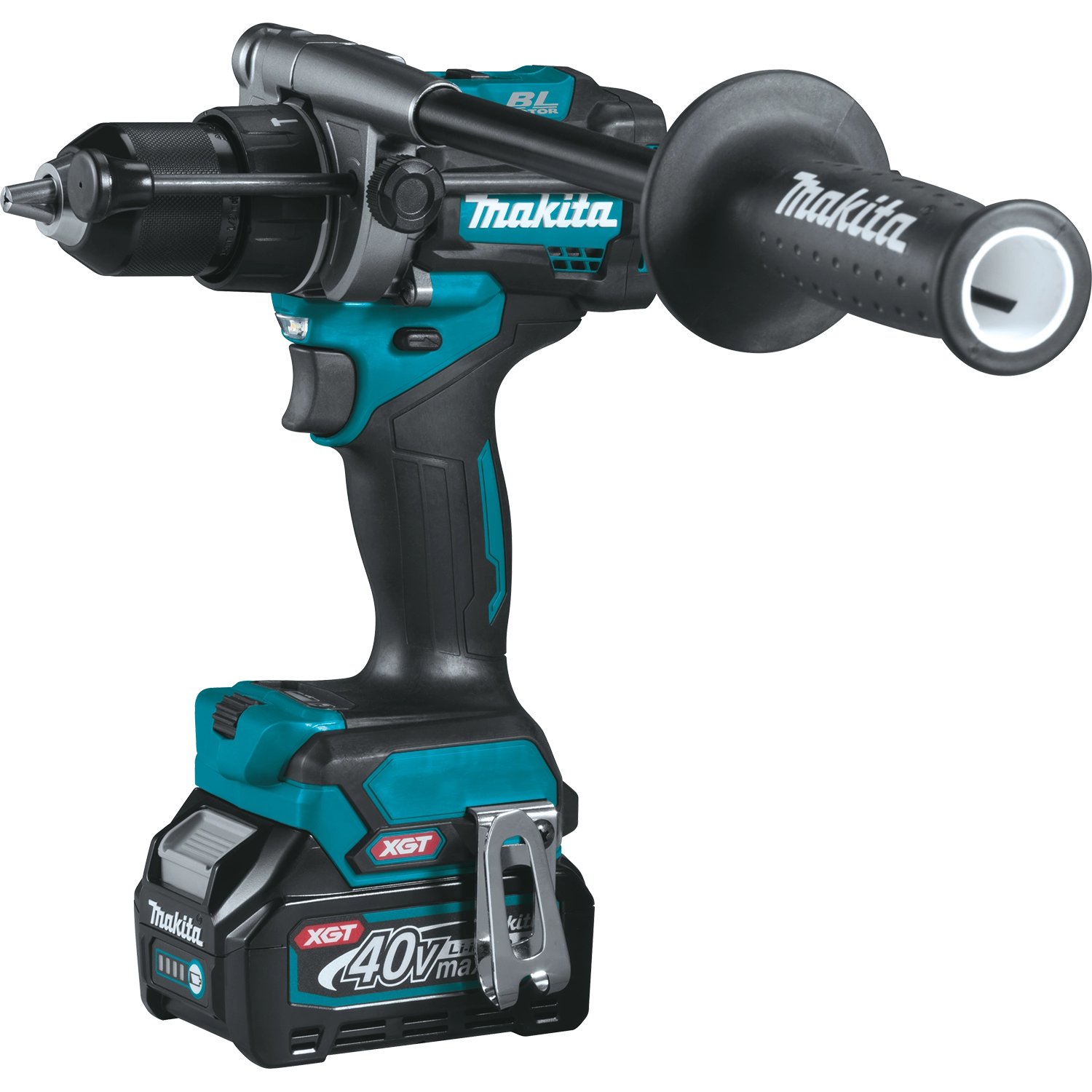 angled view of makita gph01 hammer driver-drill showing grip and speed selector
