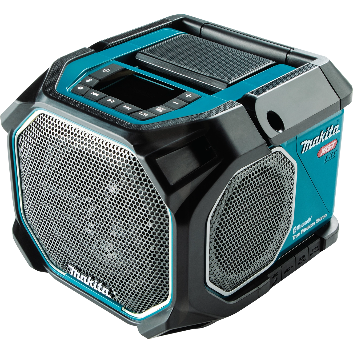Angled view of Makita GRM05 showing compact rugged design

