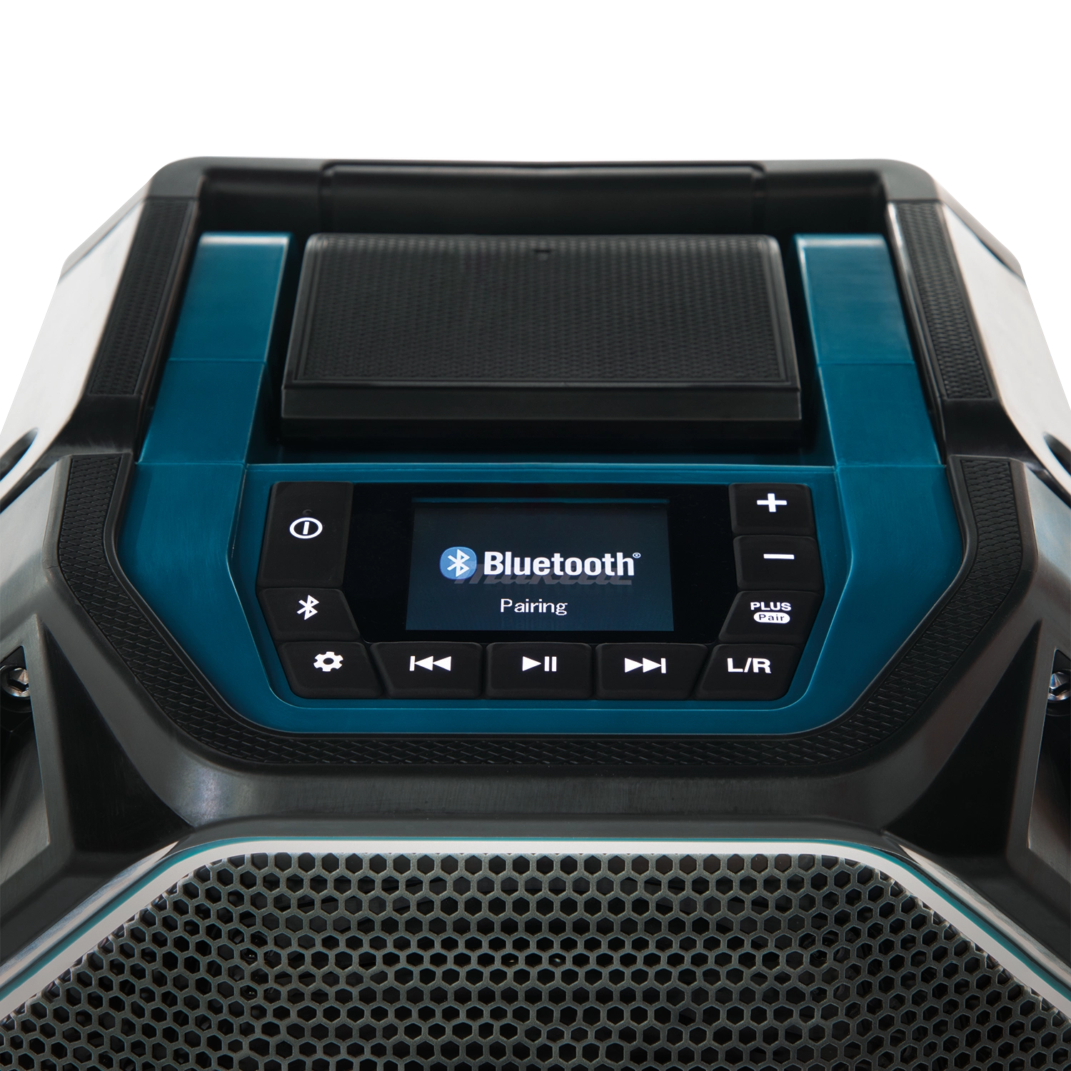 Close-up of Makita GRM05 screen and button controls
