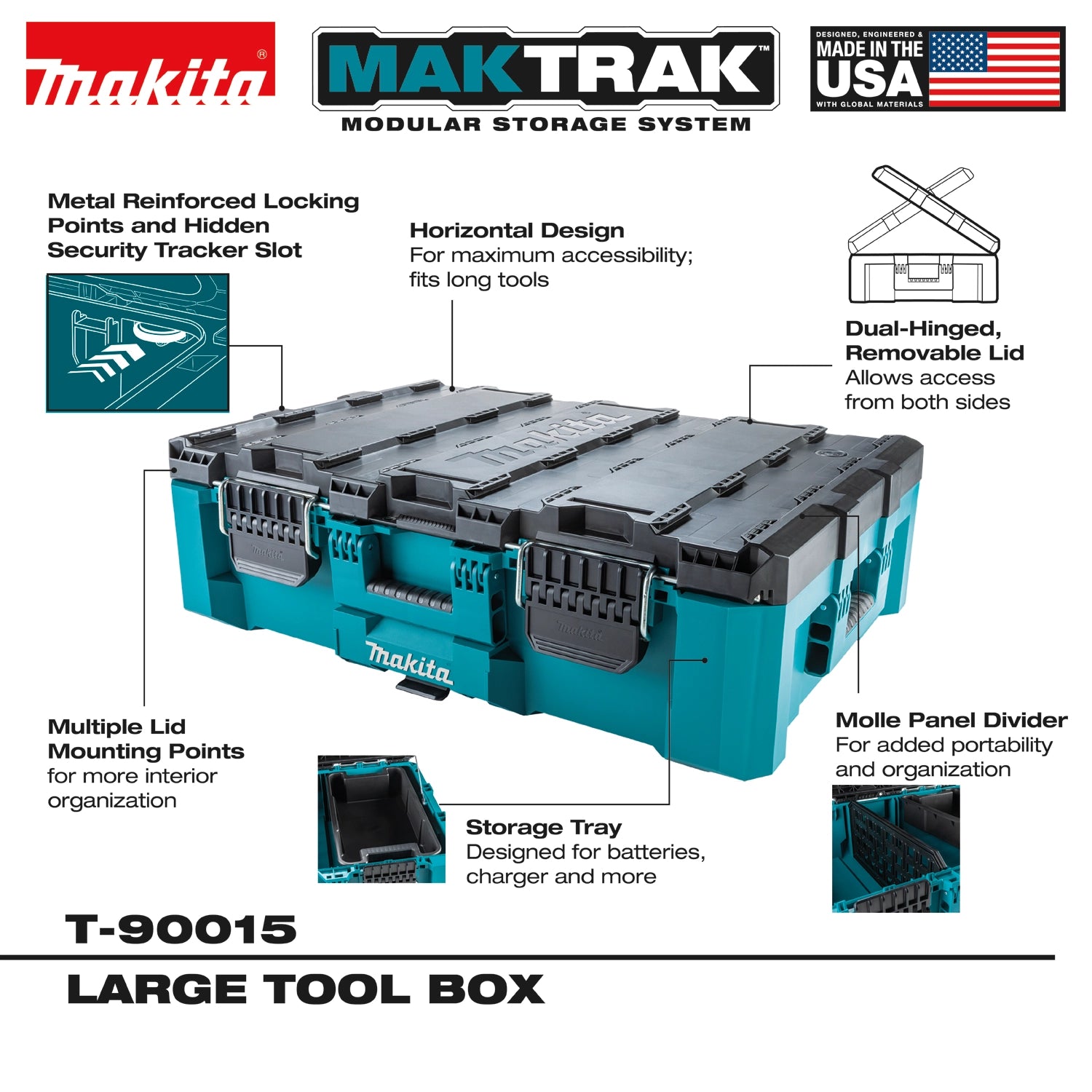 Makita MAKTRAK modular storage box with additional feature views
