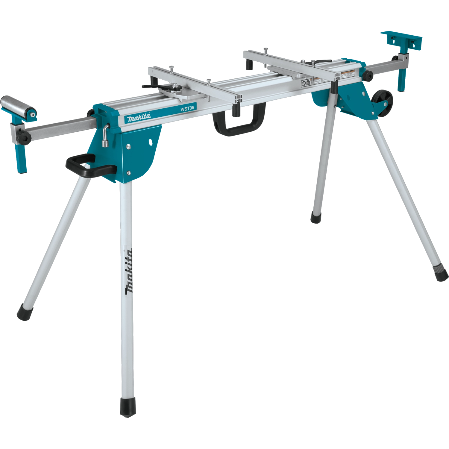 Makita miter saw stand with material support arms slightly extended
