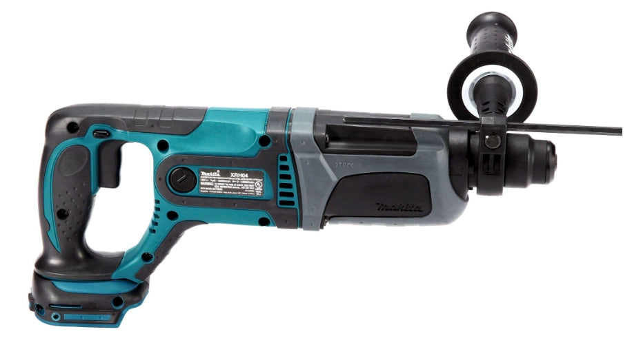 Right side of Makita SDS-PLUS rotary hammer showing control labels and grip detail
