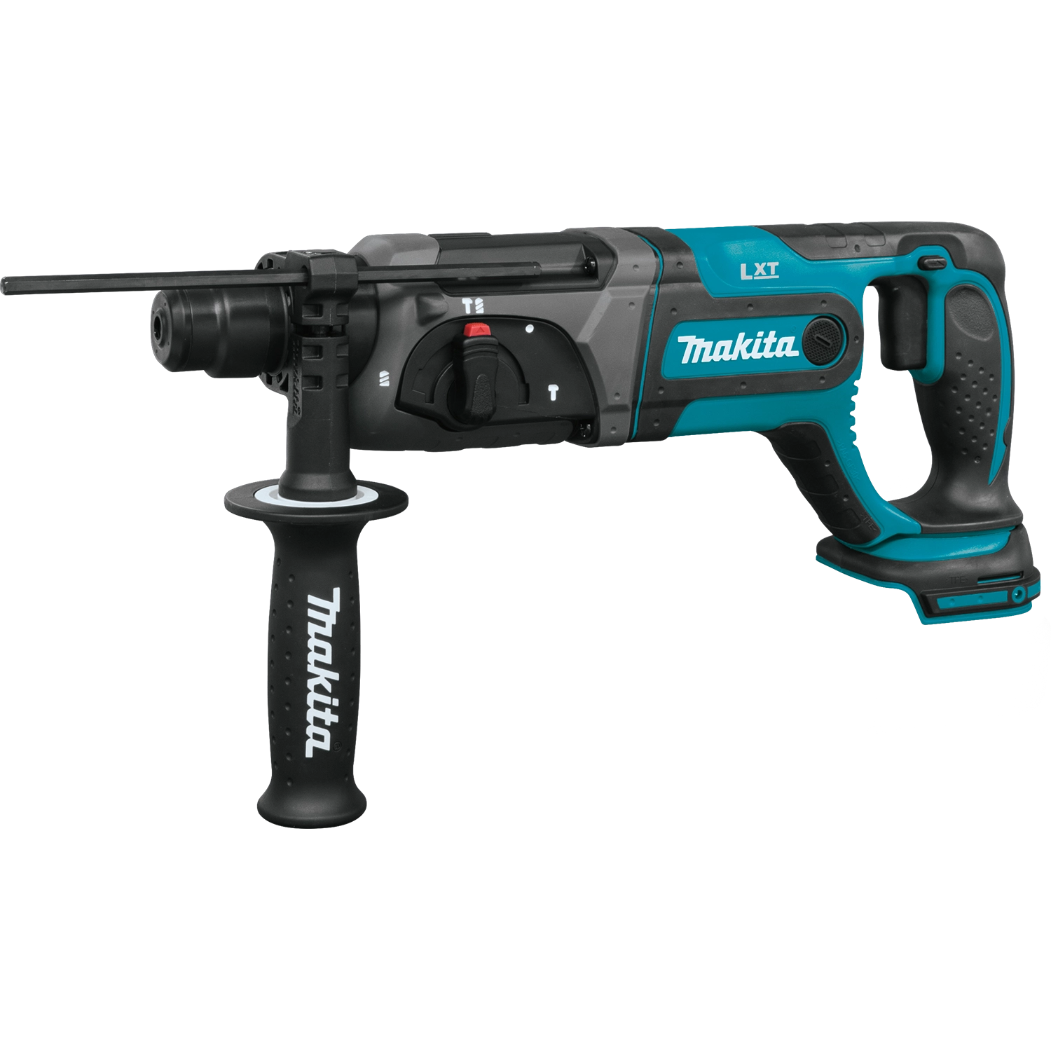 Left side of Makita 18V SDS-PLUS rotary hammer showing mode switch and venting
