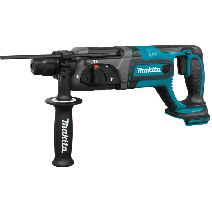 Left side of Makita 18V SDS-PLUS rotary hammer showing mode switch and venting
