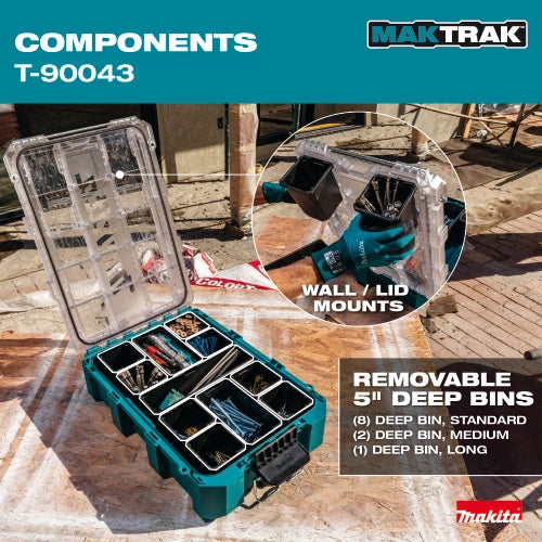 All components of Makita T-90043 organizer laid out
