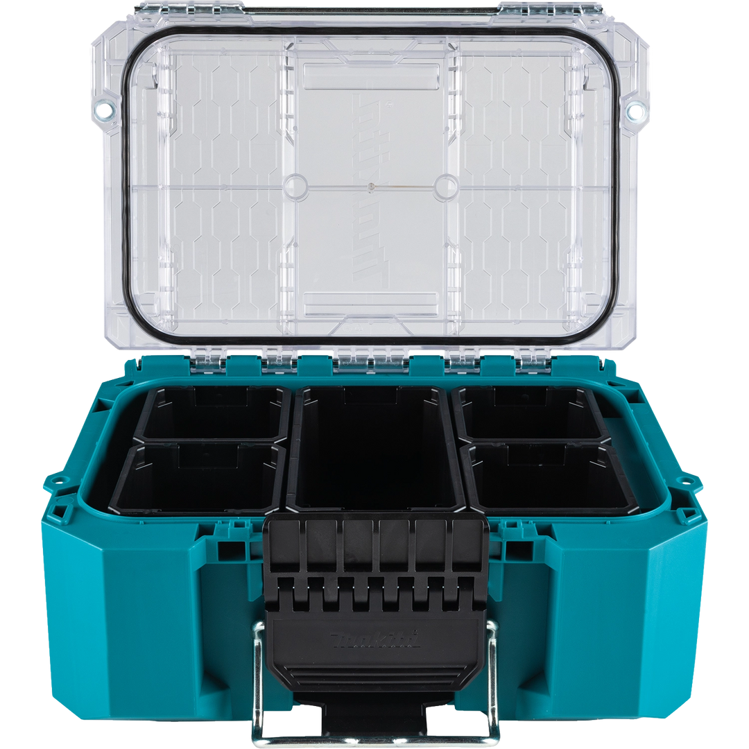 Makita organizer fully open showing all interior bins
