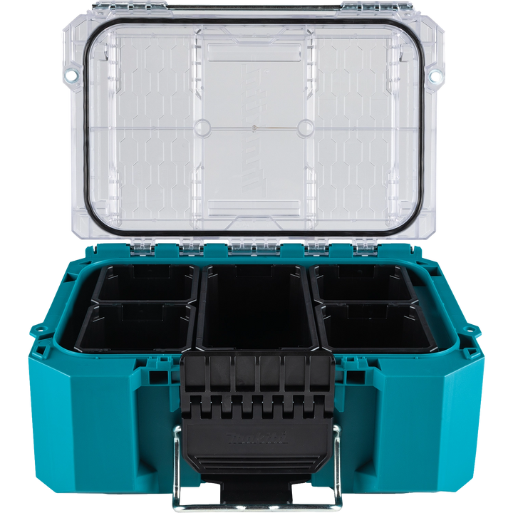 Makita organizer fully open showing all interior bins
