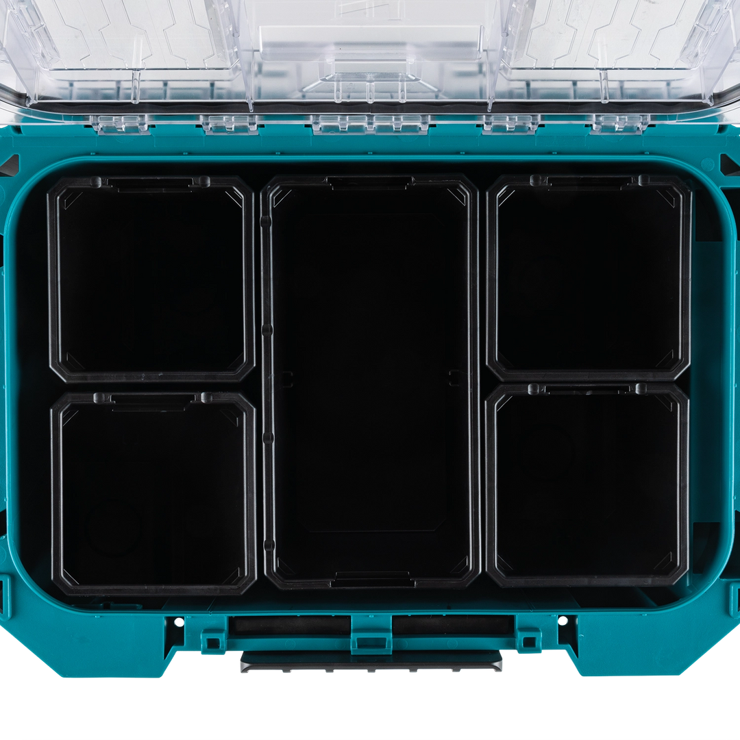 Top-down view of Makita organizer showing inside compartments
